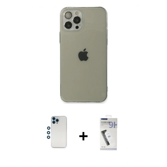 MARSİLYAN™- iPhone 12 Pro Kılıf Ahenk Doku - Şeffaf Uv Polymer Nano Ekran Koruyucu + Shine Kamera Lens - MI
