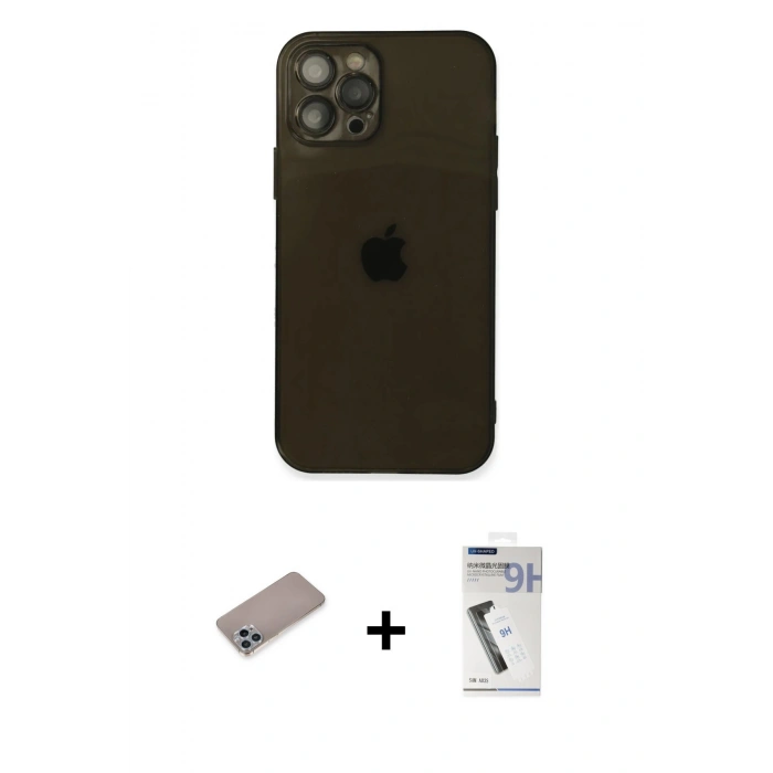 MARSİLYAN™- iPhone 12 Pro Kılıf Ahenk Doku - Şeffaf Uv Polymer Nano Ekran Koruyucu + Shine Kamera Lens Koruma Cam - SABE