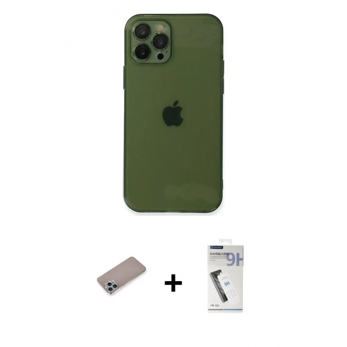 MARSİLYAN™- iPhone 12 Pro Kılıf Ahenk Doku - Şeffaf Uv Polymer Nano Ekran Koruyucu + Shine Kamera Lens Koruma Cam - SABE