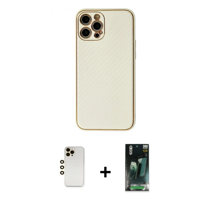 MARSİLYAN™- iPhone 12 Pro Kılıf Ahenk Işık - Şeffaf 360 Full Body Arka Koruyucu + Shine Kamera Lens - GD