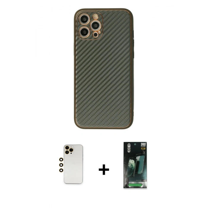 MARSİLYAN™- iPhone 12 Pro Kılıf Ahenk Işık - Şeffaf 360 Full Body Arka Koruyucu + Shine Kamera Lens - GD