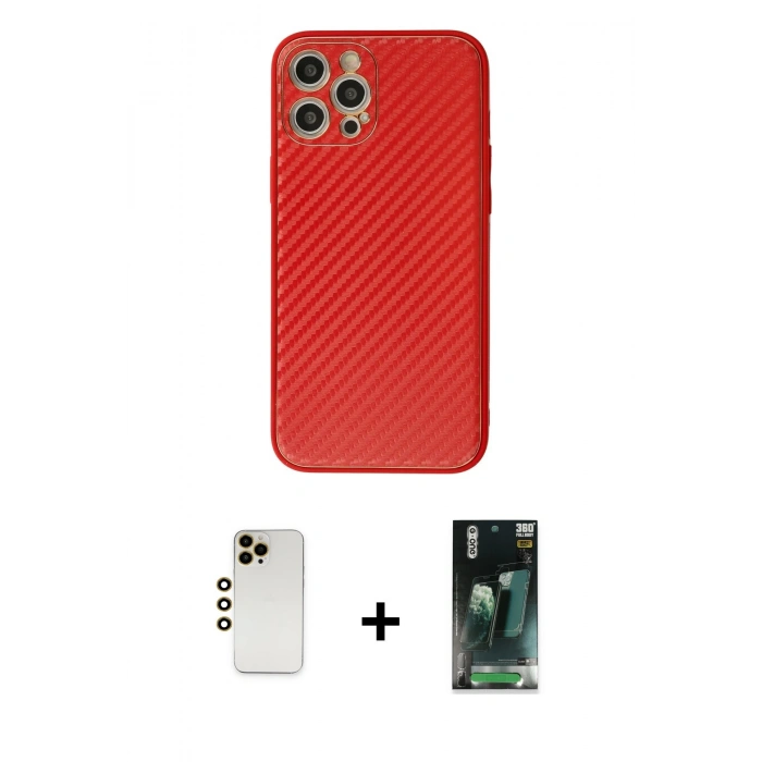 MARSİLYAN™- iPhone 12 Pro Kılıf Ahenk Işık - Şeffaf 360 Full Body Arka Koruyucu + Shine Kamera Lens - GD