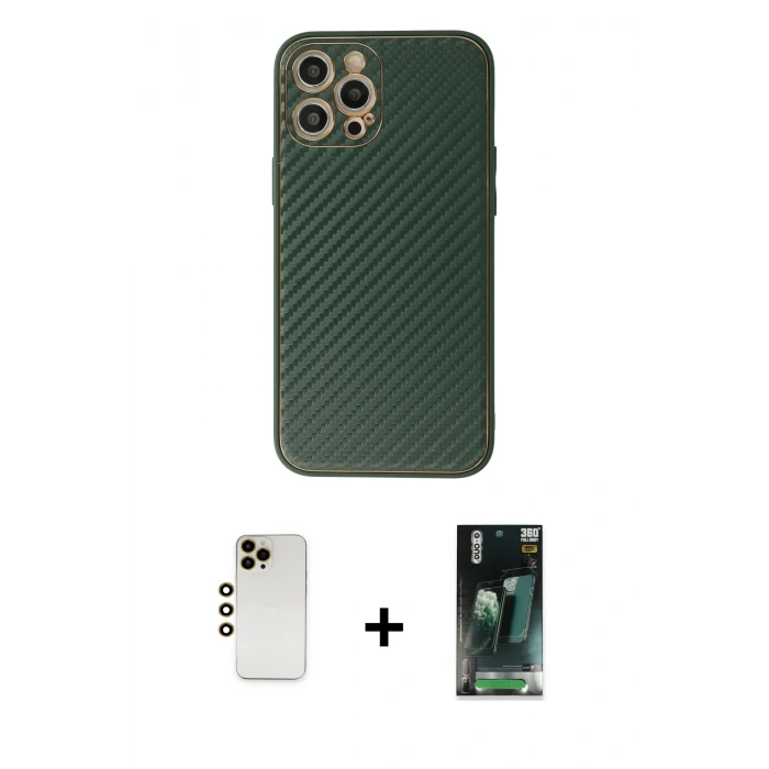 MARSİLYAN™- iPhone 12 Pro Kılıf Ahenk Işık - Şeffaf 360 Full Body Arka Koruyucu + Shine Kamera Lens - GD