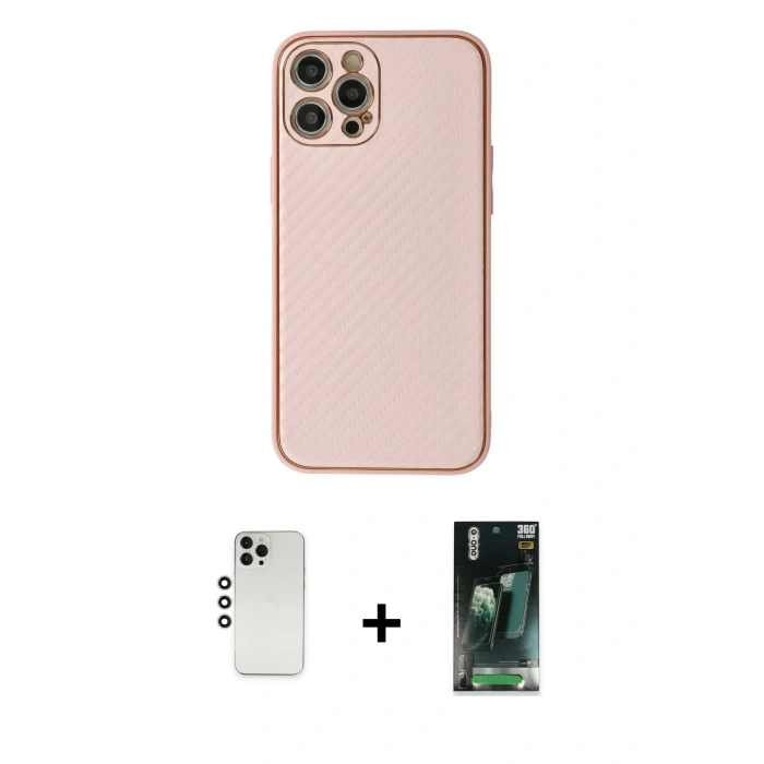 MARSİLYAN™- iPhone 12 Pro Kılıf Ahenk Işık - Şeffaf 360 Full Body Arka Koruyucu + Shine Kamera Lens - GS