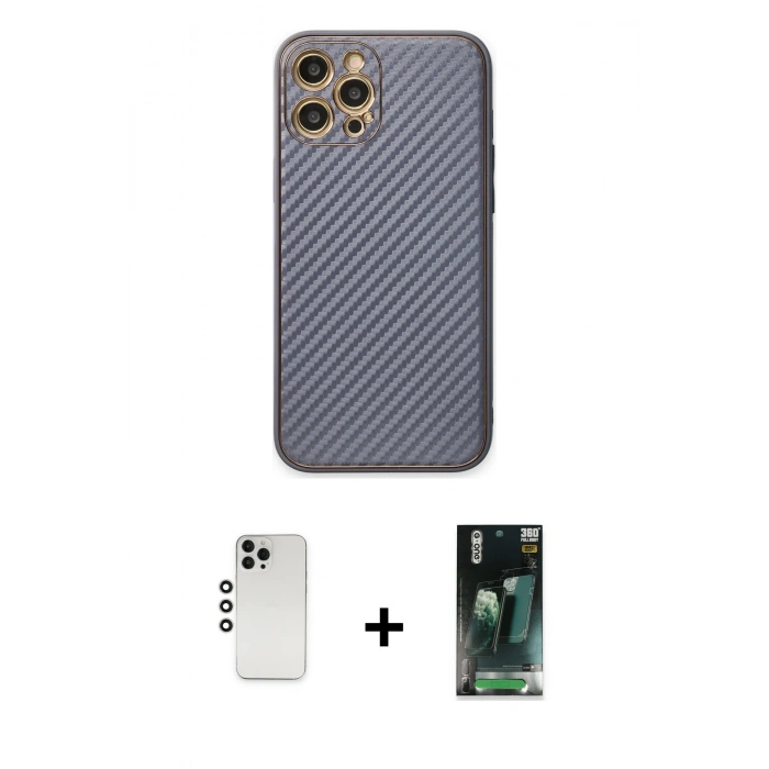 MARSİLYAN™- iPhone 12 Pro Kılıf Ahenk Işık - Şeffaf 360 Full Body Arka Koruyucu + Shine Kamera Lens - GS