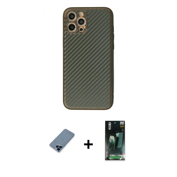 MARSİLYAN™- iPhone 12 Pro Kılıf Ahenk Işık - Şeffaf 360 Full Body Arka Koruyucu + Metal Kamera Lens Koruma Cam - MI