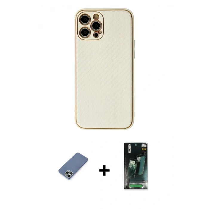 MARSİLYAN™- iPhone 12 Pro Kılıf Ahenk Işık - Şeffaf 360 Full Body Arka Koruyucu + Metal Kamera Lens Koruma Cam - AKYL