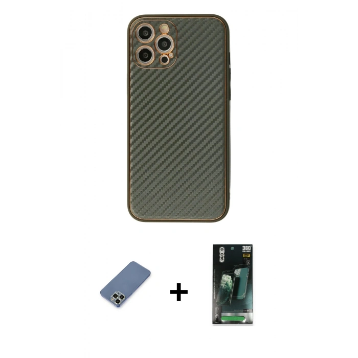 MARSİLYAN™- iPhone 12 Pro Kılıf Ahenk Işık - Şeffaf 360 Full Body Arka Koruyucu + Metal Kamera Lens Koruma Cam - AKYL
