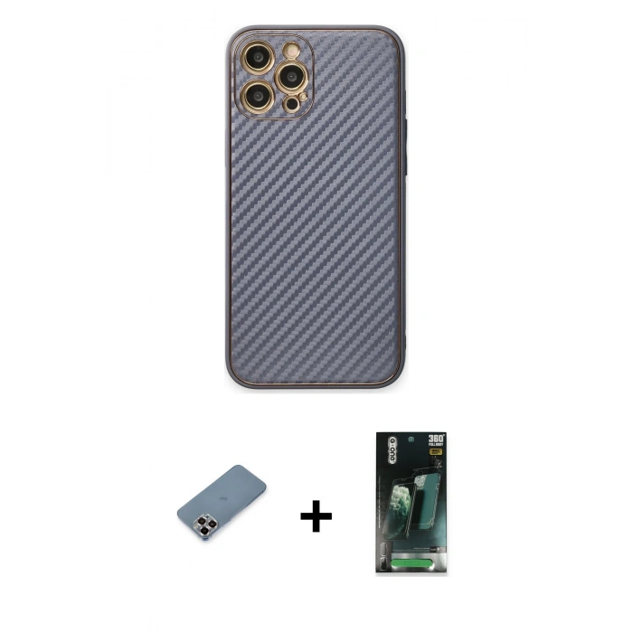MARSİLYAN™- iPhone 12 Pro Kılıf Ahenk Işık - Şeffaf 360 Full Body Arka Koruyucu + Metal Kamera Lens Koruma Cam - MR