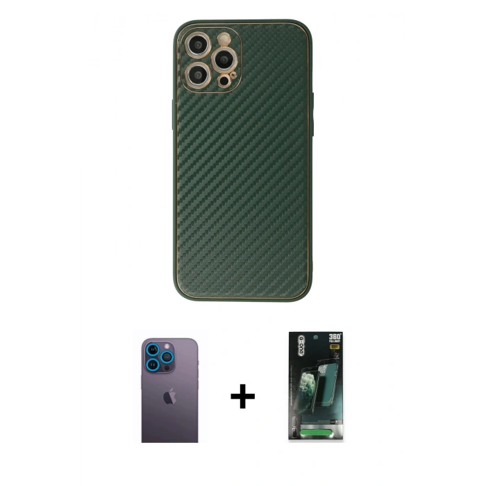 MARSİLYAN™- iPhone 12 Pro Kılıf Ahenk Işık - Şeffaf 360 Full Body Arka Koruyucu + Neon Fosforlu Kamera Lens - MI