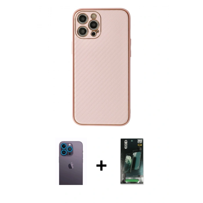 MARSİLYAN™- iPhone 12 Pro Kılıf Ahenk Işık - Şeffaf 360 Full Body Arka Koruyucu + Neon Fosforlu Kamera Lens - MI