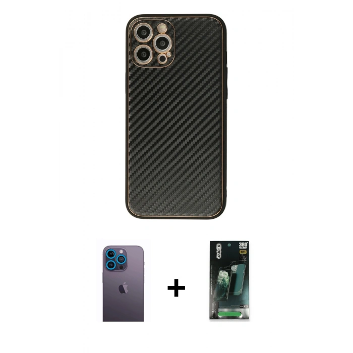 MARSİLYAN™- iPhone 12 Pro Kılıf Ahenk Işık - Şeffaf 360 Full Body Arka Koruyucu + Neon Fosforlu Kamera Lens - MI