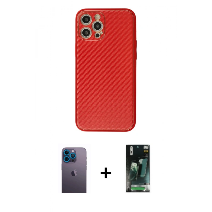 MARSİLYAN™- iPhone 12 Pro Kılıf Ahenk Işık - Şeffaf 360 Full Body Arka Koruyucu + Neon Fosforlu Kamera Lens - MI