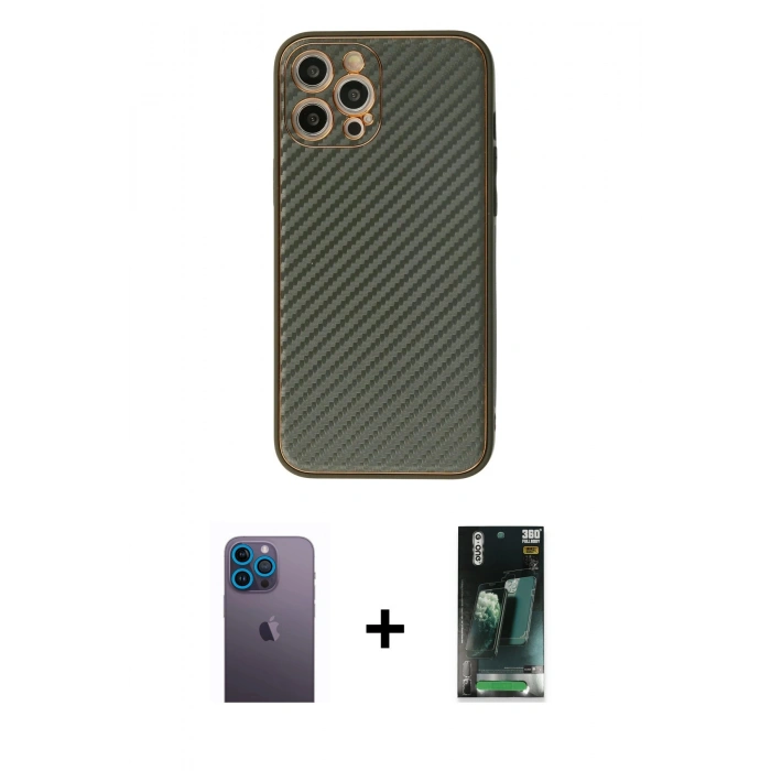 MARSİLYAN™- iPhone 12 Pro Kılıf Ahenk Işık - Şeffaf 360 Full Body Arka Koruyucu + Neon Fosforlu Kamera Lens - MI