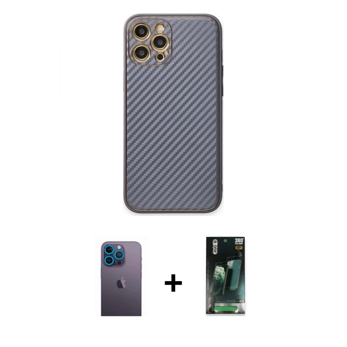 MARSİLYAN™- iPhone 12 Pro Kılıf Ahenk Işık - Şeffaf 360 Full Body Arka Koruyucu + Neon Fosforlu Kamera Lens - MI
