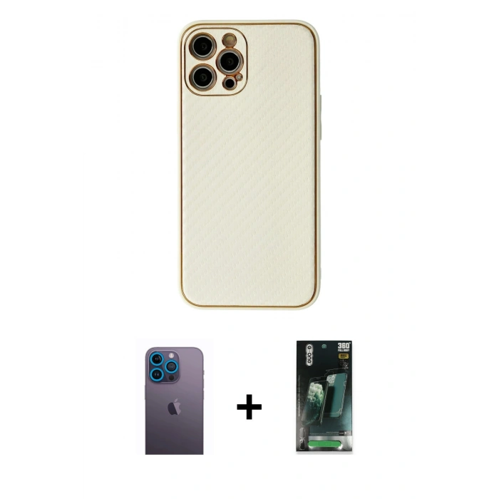 MARSİLYAN™- iPhone 12 Pro Kılıf Ahenk Işık - Şeffaf 360 Full Body Arka Koruyucu + Neon Fosforlu Kamera Lens - MI