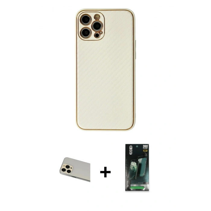 MARSİLYAN™- iPhone 12 Pro Kılıf Ahenk Işık - Şeffaf 360 Full Body Arka Koruyucu + Rainbow Kamera Lens Koruma Cam - GD