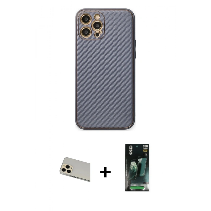 MARSİLYAN™- iPhone 12 Pro Kılıf Ahenk Işık - Şeffaf 360 Full Body Arka Koruyucu + Rainbow Kamera Lens Koruma Cam - GD
