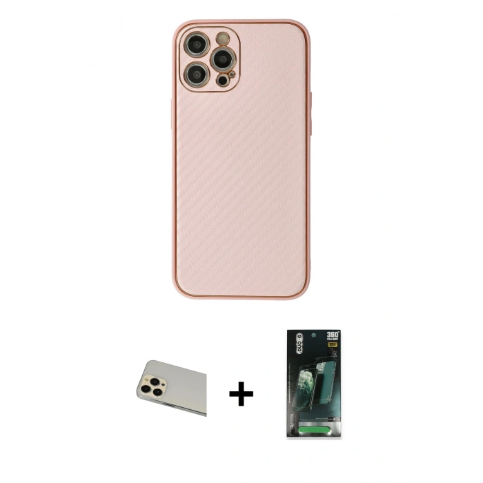 MARSİLYAN™- iPhone 12 Pro Kılıf Ahenk Işık - Şeffaf 360 Full Body Arka Koruyucu + Rainbow Kamera Lens Koruma Cam - GD