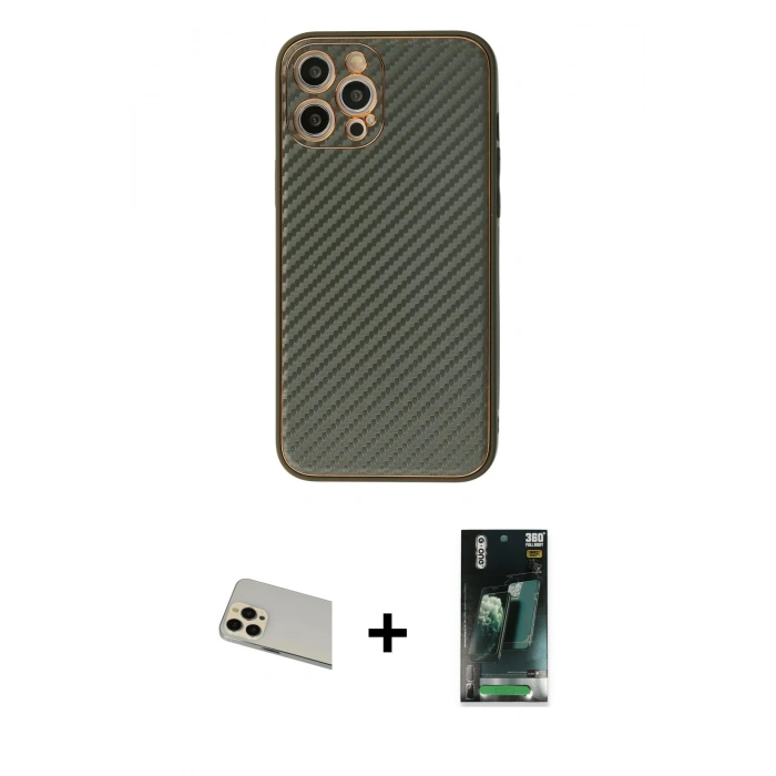 MARSİLYAN™- iPhone 12 Pro Kılıf Ahenk Işık - Şeffaf 360 Full Body Arka Koruyucu + Rainbow Kamera Lens Koruma Cam - GD