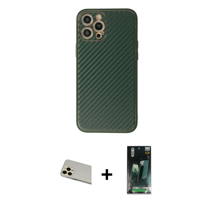 MARSİLYAN™- iPhone 12 Pro Kılıf Ahenk Işık - Şeffaf 360 Full Body Arka Koruyucu + Rainbow Kamera Lens Koruma Cam - GD
