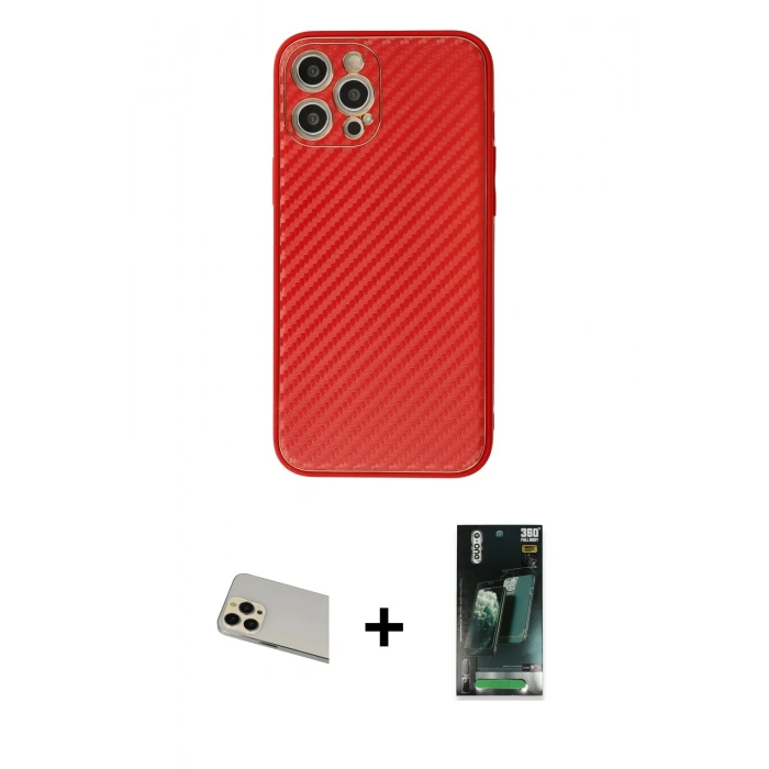 MARSİLYAN™- iPhone 12 Pro Kılıf Ahenk Işık - Şeffaf 360 Full Body Arka Koruyucu + Rainbow Kamera Lens Koruma Cam - GD