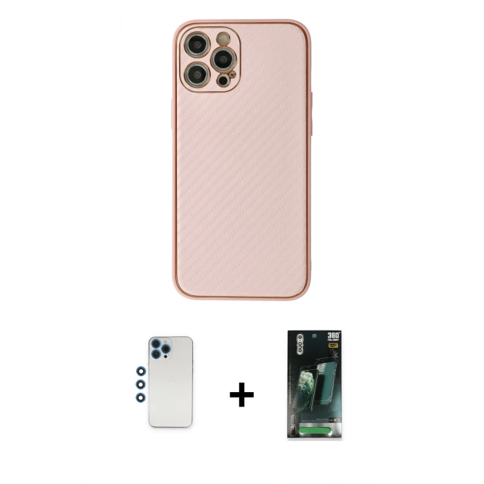 MARSİLYAN™- iPhone 12 Pro Kılıf Ahenk Işık - Şeffaf 360 Full Body Arka Koruyucu + Shine Kamera Lens - MI