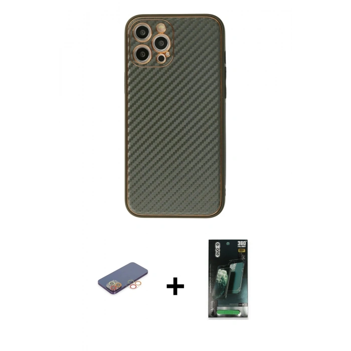 MARSİLYAN™- iPhone 12 Pro Kılıf Ahenk Işık - Şeffaf 360 Full Body Arka Koruyucu + Renkli Kamera Lens Koruma Cam - TU