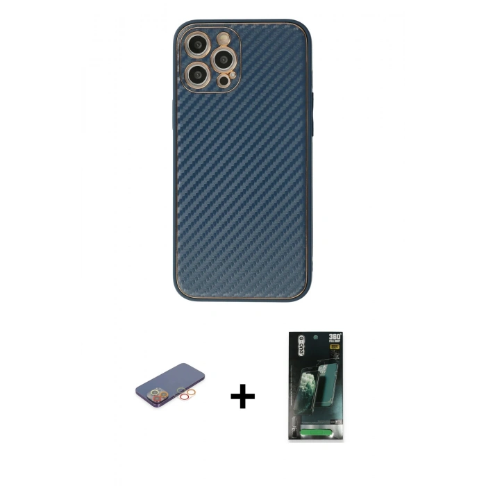 MARSİLYAN™- iPhone 12 Pro Kılıf Ahenk Işık - Şeffaf 360 Full Body Arka Koruyucu + Renkli Kamera Lens Koruma Cam - TU