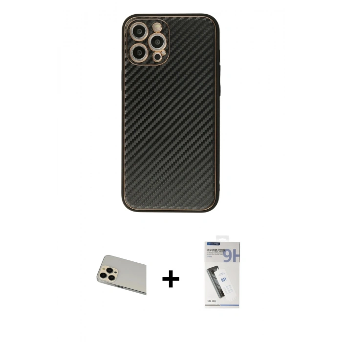 MARSİLYAN™- iPhone 12 Pro Kılıf Ahenk Işık - Şeffaf Uv Polymer Nano Ekran Koruyucu + Rainbow Kamera Lens Koruma Cam - GD