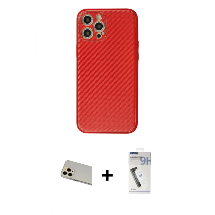 MARSİLYAN™- iPhone 12 Pro Kılıf Ahenk Işık - Şeffaf Uv Polymer Nano Ekran Koruyucu + Rainbow Kamera Lens Koruma Cam - GD