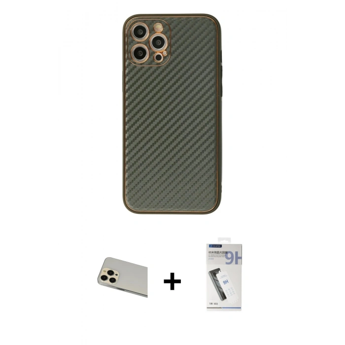 MARSİLYAN™- iPhone 12 Pro Kılıf Ahenk Işık - Şeffaf Uv Polymer Nano Ekran Koruyucu + Rainbow Kamera Lens Koruma Cam - GD