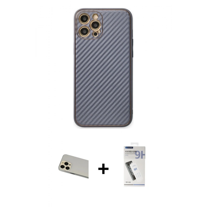 MARSİLYAN™- iPhone 12 Pro Kılıf Ahenk Işık - Şeffaf Uv Polymer Nano Ekran Koruyucu + Rainbow Kamera Lens Koruma Cam - GD