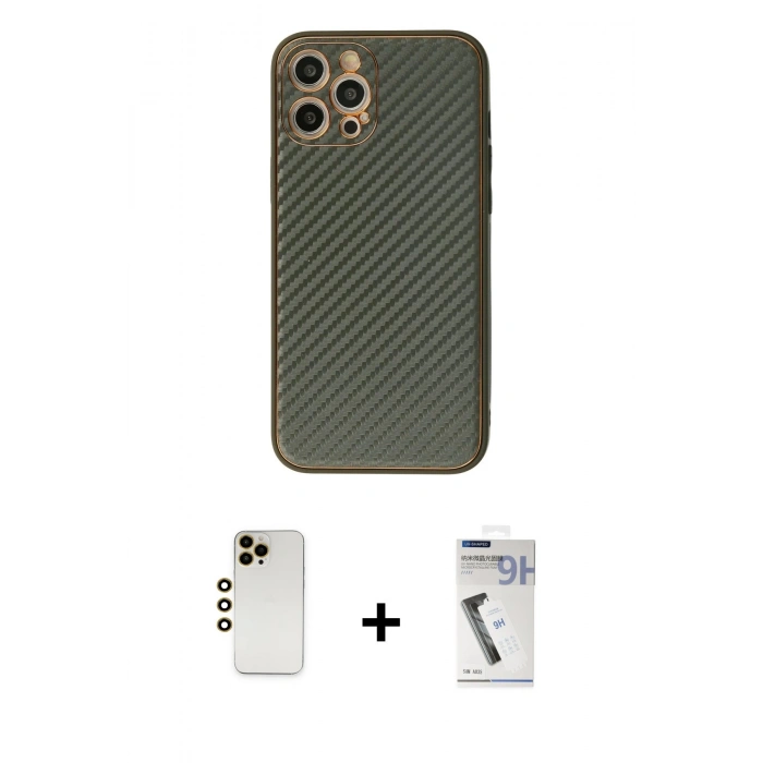 MARSİLYAN™- iPhone 12 Pro Kılıf Ahenk Işık - Şeffaf Uv Polymer Nano Ekran Koruyucu + Shine Kamera Lens - GD
