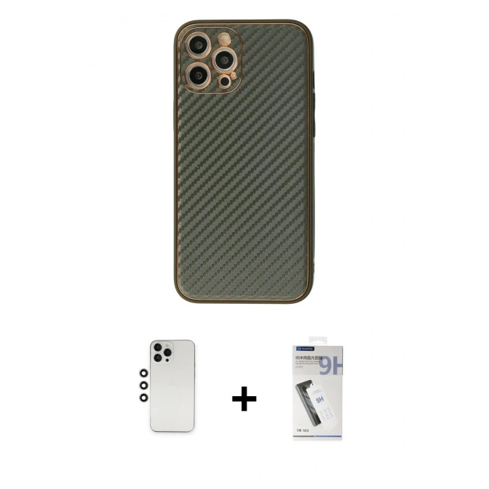 MARSİLYAN™- iPhone 12 Pro Kılıf Ahenk Işık - Şeffaf Uv Polymer Nano Ekran Koruyucu + Gümüş Shine Kamera Lens