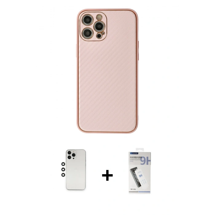 MARSİLYAN™- iPhone 12 Pro Kılıf Ahenk Işık - Şeffaf Uv Polymer Nano Ekran Koruyucu + Gümüş Shine Kamera Lens