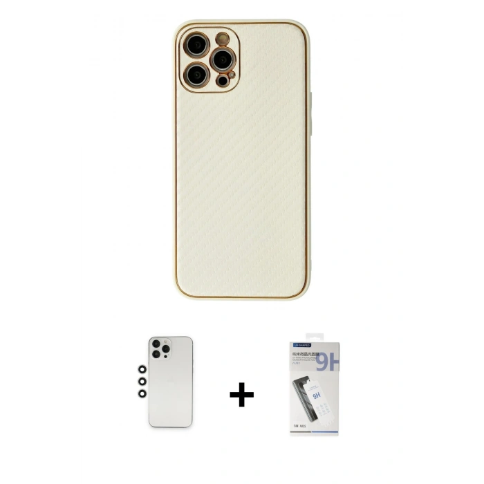 MARSİLYAN™- iPhone 12 Pro Kılıf Ahenk Işık - Şeffaf Uv Polymer Nano Ekran Koruyucu + Gümüş Shine Kamera Lens