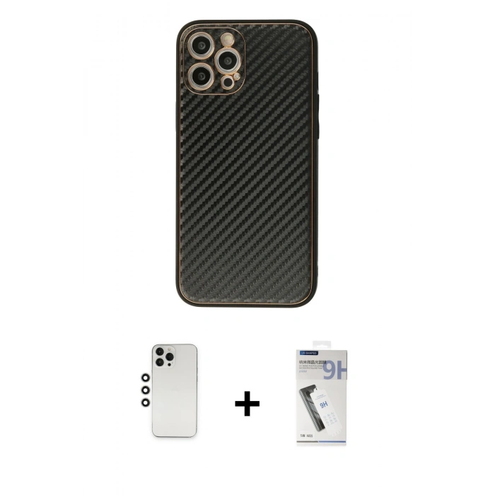 MARSİLYAN™- iPhone 12 Pro Kılıf Ahenk Işık - Şeffaf Uv Polymer Nano Ekran Koruyucu + Gümüş Shine Kamera Lens
