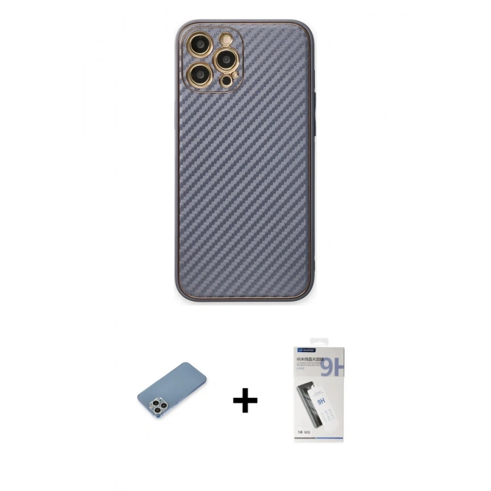 MARSİLYAN™- iPhone 12 Pro Kılıf Ahenk Işık - Şeffaf Uv Polymer Nano Ekran Koruyucu + Shine Kamera Lens Koruma Cam - GS