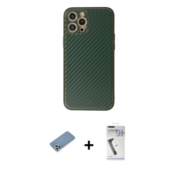 MARSİLYAN™- iPhone 12 Pro Kılıf Ahenk Işık - Şeffaf Uv Polymer Nano Ekran Koruyucu + Shine Kamera Lens Koruma Cam - GS