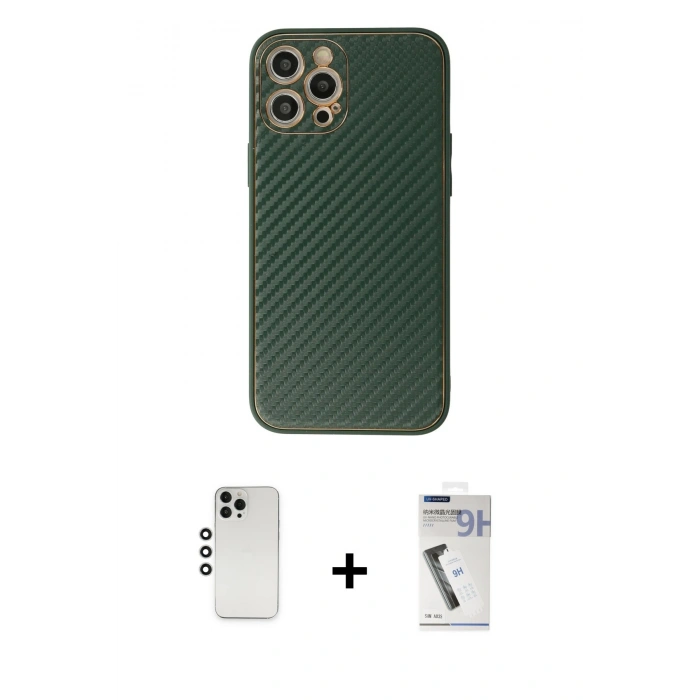 MARSİLYAN™- iPhone 12 Pro Kılıf Ahenk Işık - Şeffaf Uv Polymer Nano Ekran Koruyucu + Gümüş Shine Kamera Lens