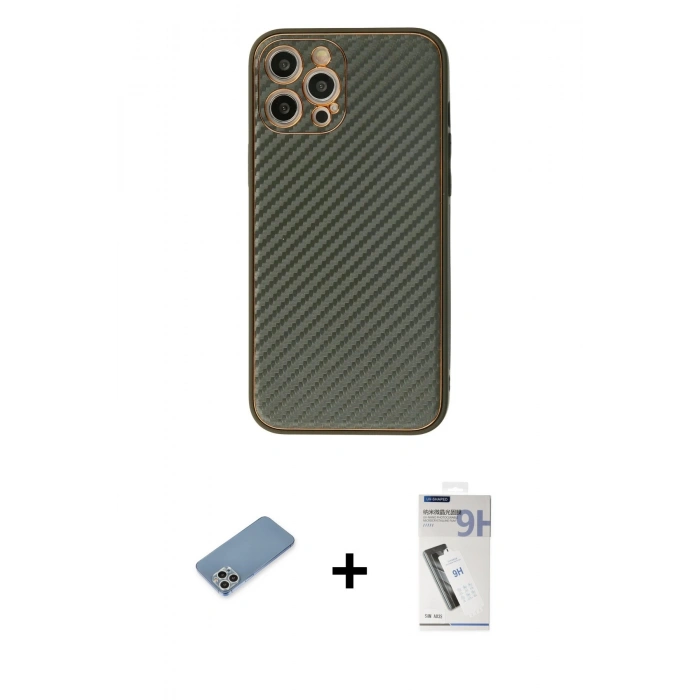 MARSİLYAN™- iPhone 12 Pro Kılıf Ahenk Işık - Şeffaf Uv Polymer Nano Ekran Koruyucu + Shine Kamera Lens Koruma Cam - GS