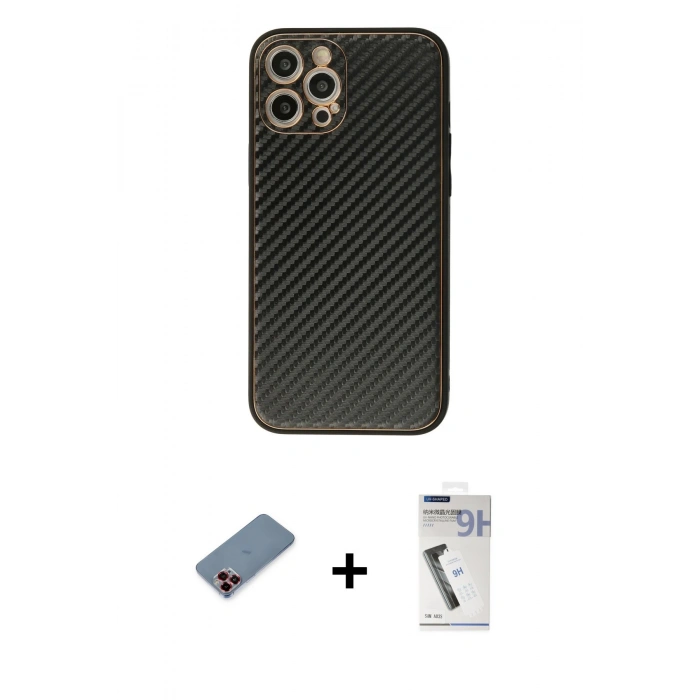 MARSİLYAN™- iPhone 12 Pro Kılıf Ahenk Işık - Şeffaf Uv Polymer Nano Ekran Koruyucu + Metal Kamera Lens Koruma Cam - KI
