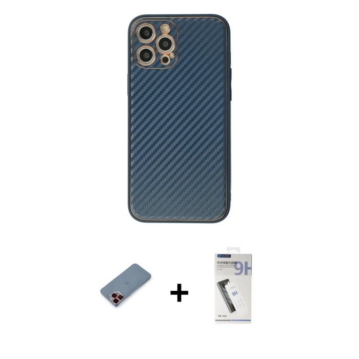 MARSİLYAN™- iPhone 12 Pro Kılıf Ahenk Işık - Şeffaf Uv Polymer Nano Ekran Koruyucu + Metal Kamera Lens Koruma Cam - KI