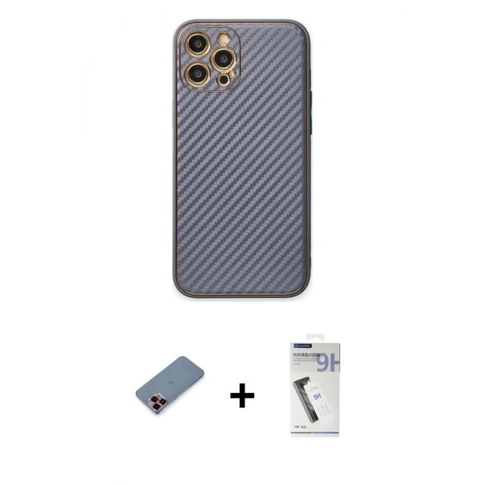 MARSİLYAN™- iPhone 12 Pro Kılıf Ahenk Işık - Şeffaf Uv Polymer Nano Ekran Koruyucu + Metal Kamera Lens Koruma Cam - KI