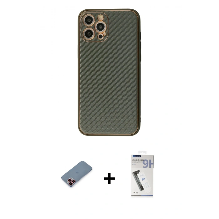 MARSİLYAN™- iPhone 12 Pro Kılıf Ahenk Işık - Şeffaf Uv Polymer Nano Ekran Koruyucu + Metal Kamera Lens Koruma Cam - KI