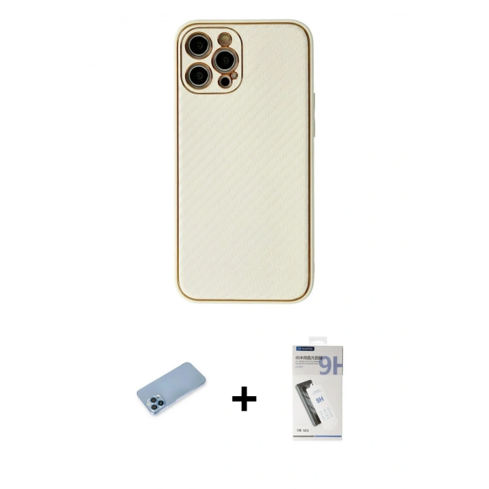 MARSİLYAN™- iPhone 12 Pro Kılıf Ahenk Işık - Şeffaf Uv Polymer Nano Ekran Koruyucu + Mavi Shine Kamera Lens Koruma Cam