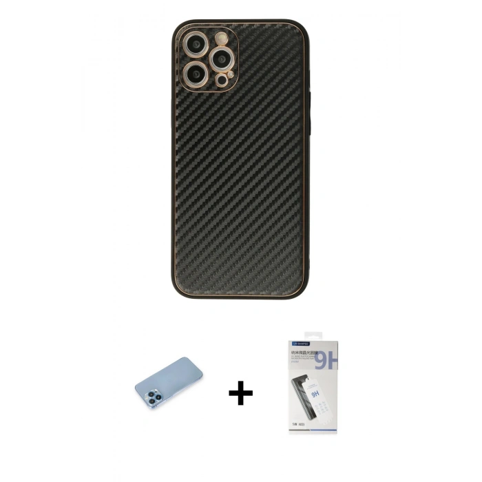 MARSİLYAN™- iPhone 12 Pro Kılıf Ahenk Işık - Şeffaf Uv Polymer Nano Ekran Koruyucu + Mavi Shine Kamera Lens Koruma Cam