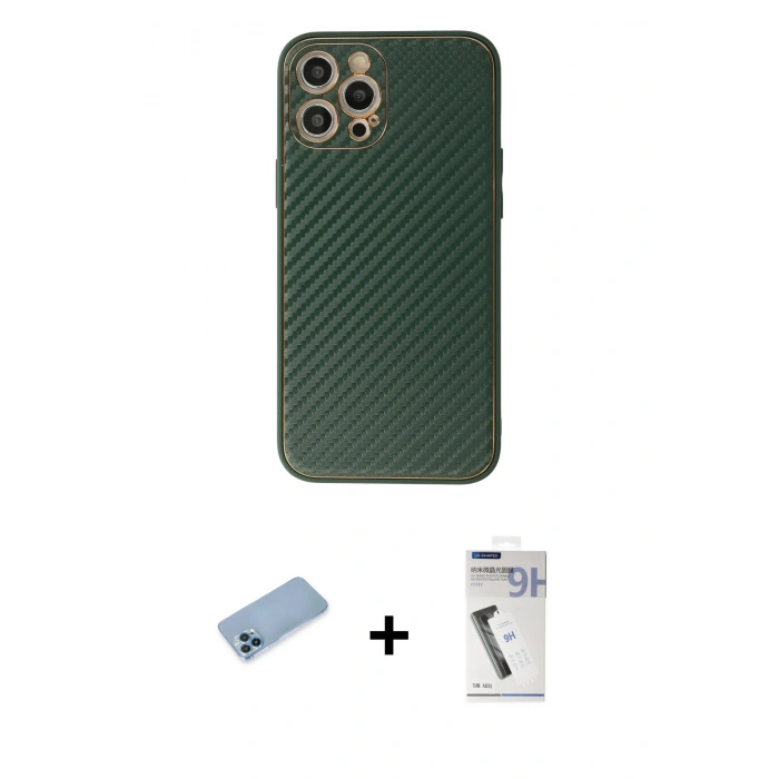 MARSİLYAN™- iPhone 12 Pro Kılıf Ahenk Işık - Şeffaf Uv Polymer Nano Ekran Koruyucu + Mavi Shine Kamera Lens Koruma Cam