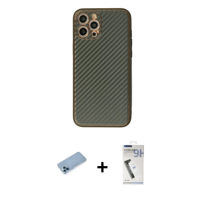 MARSİLYAN™- iPhone 12 Pro Kılıf Ahenk Işık - Şeffaf Uv Polymer Nano Ekran Koruyucu + Mavi Shine Kamera Lens Koruma Cam